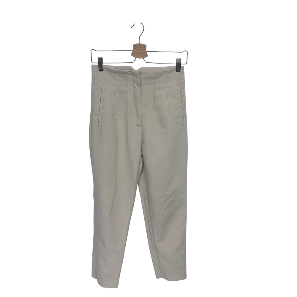 Zara Womens High Waisted Tapered Trousers Beige Stone Slim Fit Dress Pants Small
